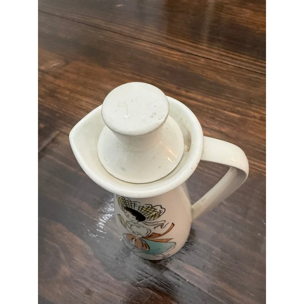 Vintage Ucagco Ceramics Japan Vinegar Cruet Stopper Hand Painted MCM Woman
